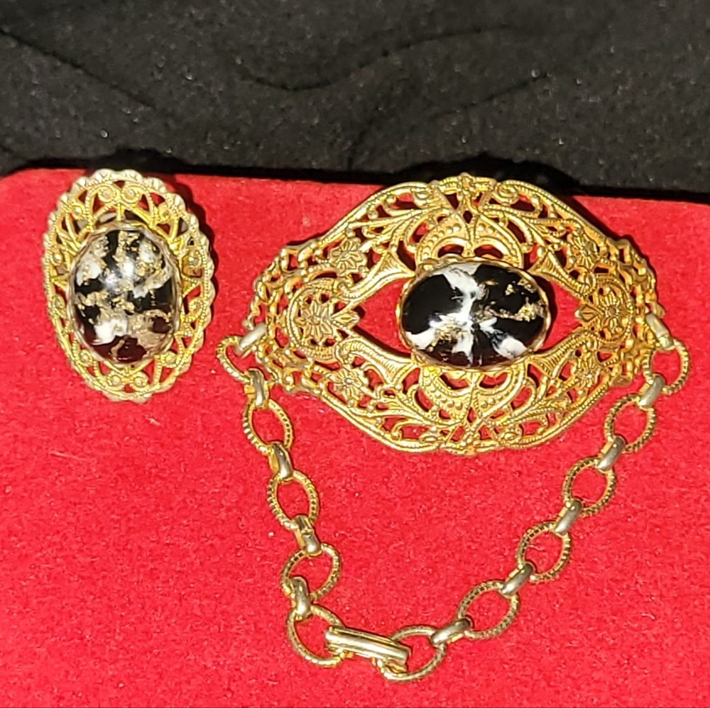 Vintage Costume Statement Bracelet and Adjustable Ring Set